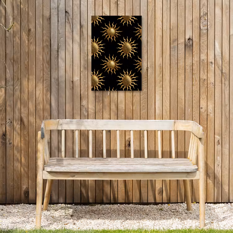 Zon - Patroon - Luxe - Goud - Zwart Tuinposter op houten frame 2 cm dik klein 841 -sfeer4