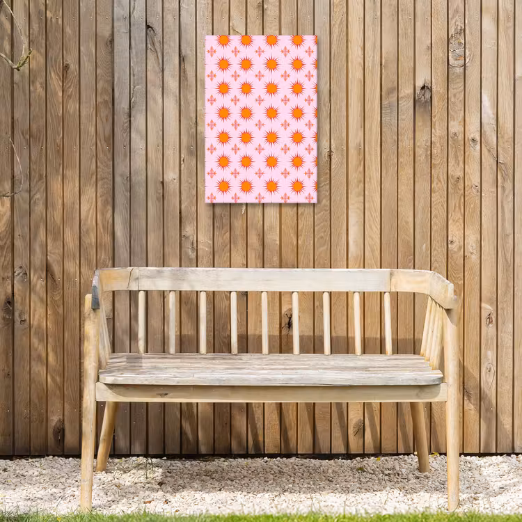 Zon - Patroon - Roze Tuinposter op houten frame 2 cm dik klein 841 -sfeer4
