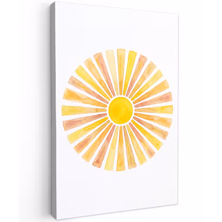 Zon - Stralen - Aquarel - Geel - Abstract Tuinposter op houten frame 2 cm dik klein -3d