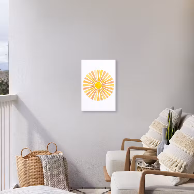 Zon - Stralen - Aquarel - Geel - Abstract Tuinposter op houten frame 2 cm dik klein -sfeer1