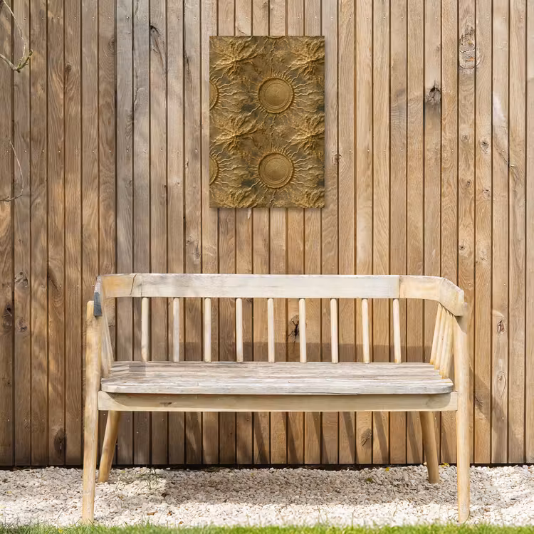 Zon - Reliëf - Antiek - Goud Tuinposter op houten frame 2 cm dik klein 841 -sfeer4