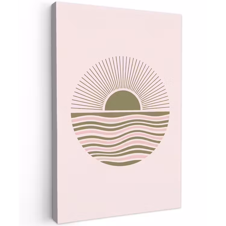 Zon - Zee - Abstract - Modern - Roze Tuinposter op houten frame 2 cm dik klein -3d