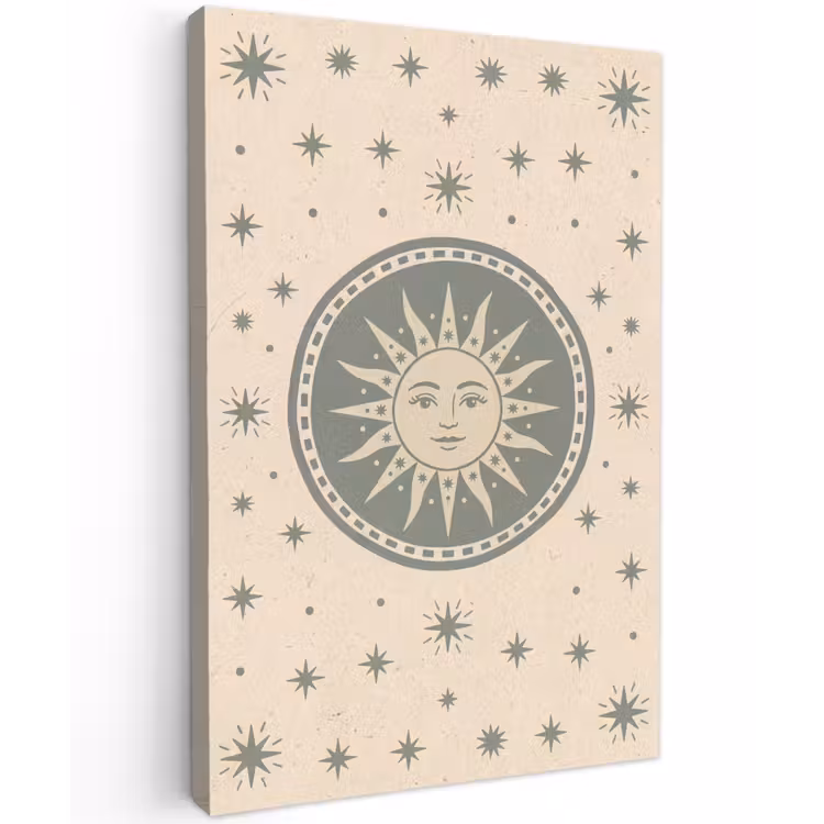 Zon - Sterren - Astrologie - Vintage - Groen Tuinposter op houten frame 2 cm dik klein -3d