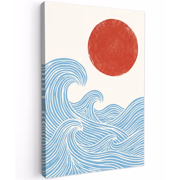 Zon - Golven - Oceaan - Abstract - Rood Tuinposter op houten frame 2 cm dik klein -3d