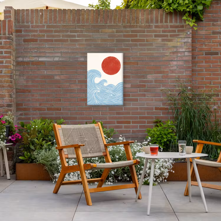 Zon - Golven - Oceaan - Abstract - Rood Tuinposter op houten frame 2 cm dik klein -sfeer3