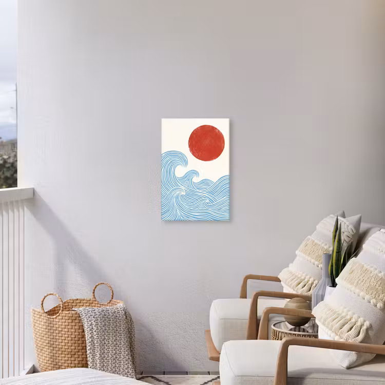 Zon - Golven - Oceaan - Abstract - Rood Tuinposter op houten frame 2 cm dik klein -sfeer1