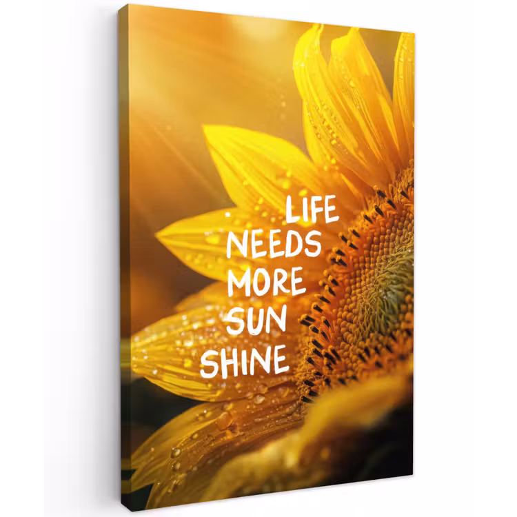 Zonnebloem - Close up - Geel - Quote Tuinposter op houten frame 2 cm dik klein -3d