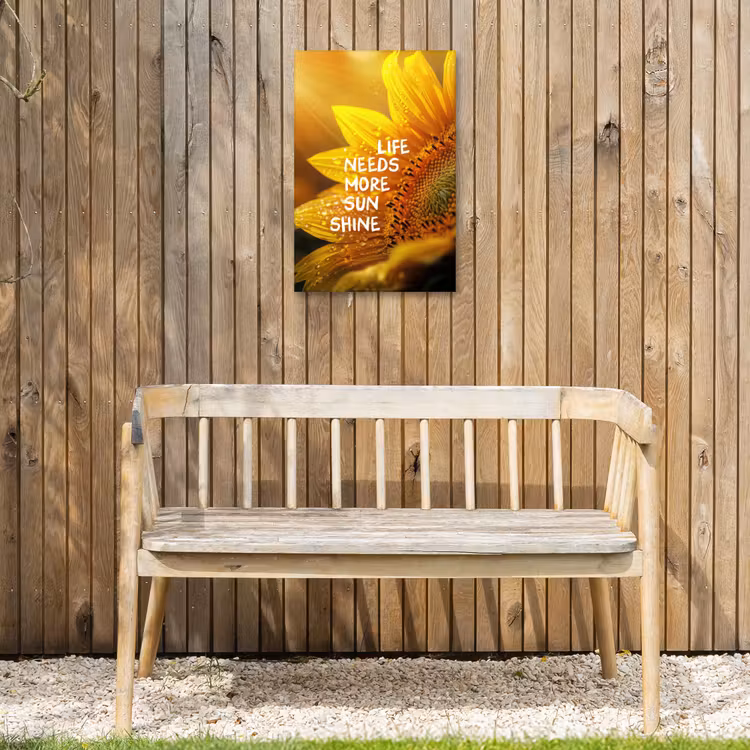 Zonnebloem - Close up - Geel - Quote Tuinposter op houten frame 2 cm dik klein -sfeer4