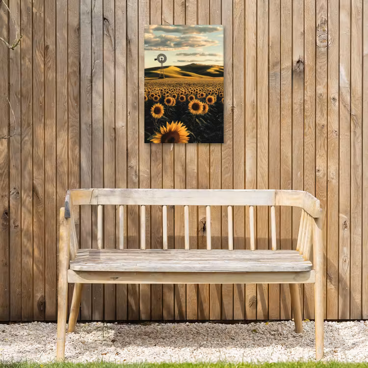 Zonnebloem - Veld - Windmolen Tuinposter op houten frame 2 cm dik klein -sfeer4