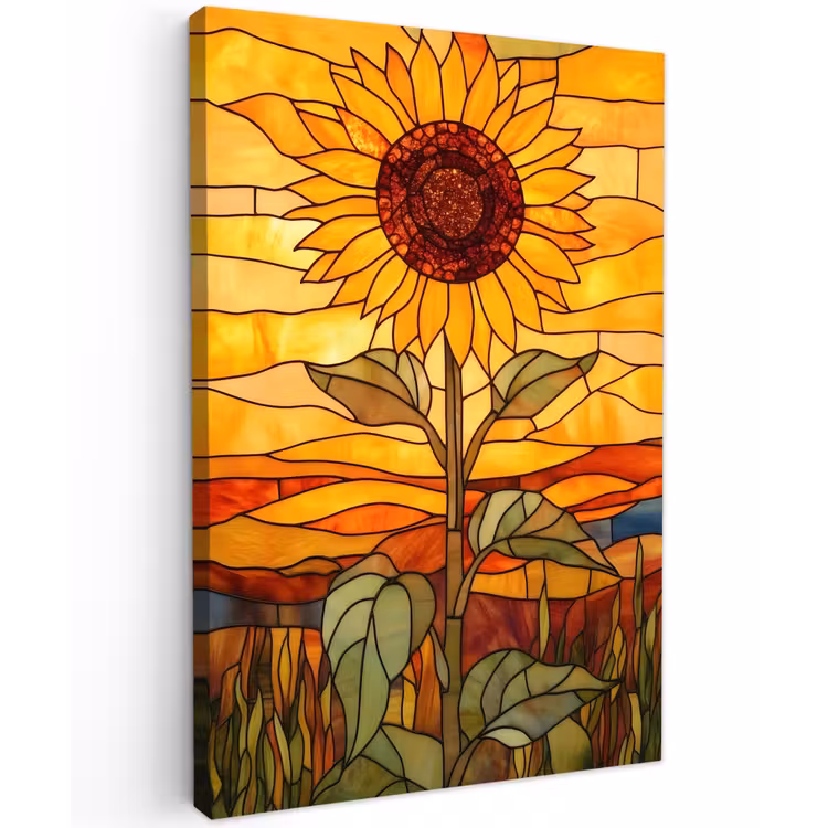 Zonnebloem - Mozaïek - Zonsondergang - Geel Tuinposter op houten frame 2 cm dik klein -3d