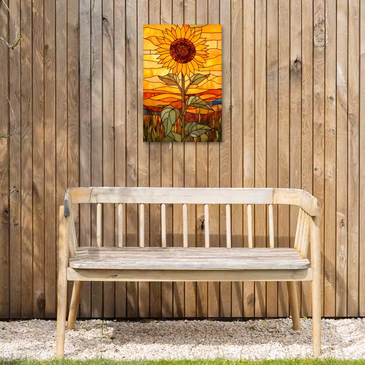 Zonnebloem - Mozaïek - Zonsondergang - Geel Tuinposter op houten frame 2 cm dik klein -sfeer4