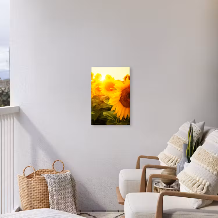 Zonnebloemen in het zonlicht Tuinposter op houten frame 2 cm dik klein -sfeer1