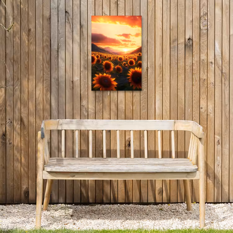 Zonnebloemen - Zonsondergang - Landschap Tuinposter op houten frame 2 cm dik klein -sfeer4