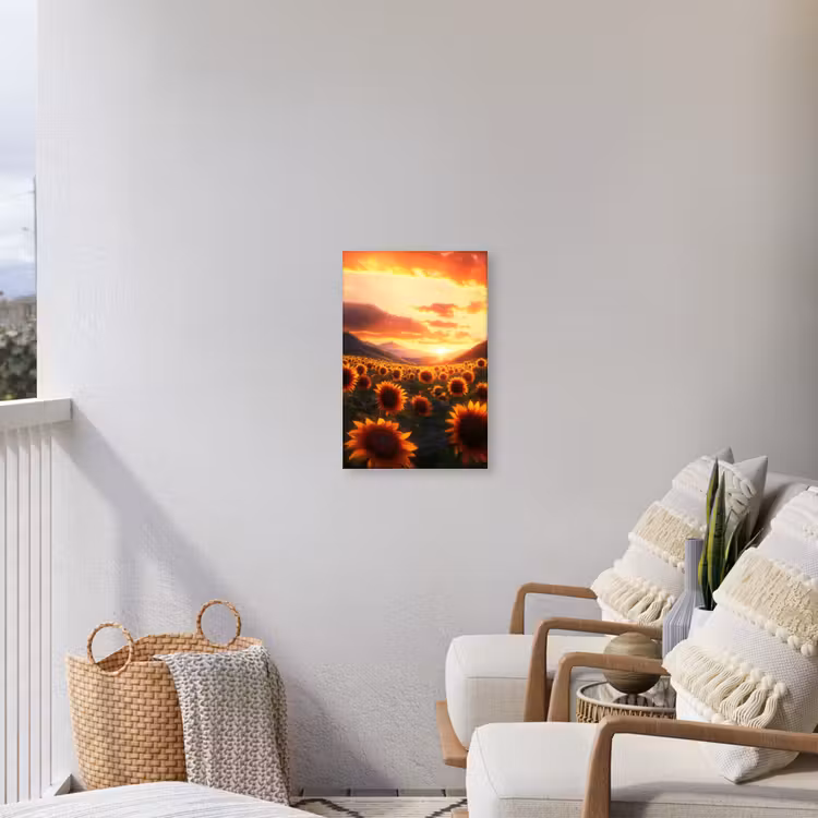 Zonnebloemen - Zonsondergang - Landschap Tuinposter op houten frame 2 cm dik klein -sfeer1