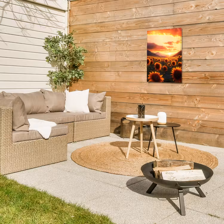Zonnebloemen - Zonsondergang - Landschap Tuinposter op houten frame 2 cm dik klein -sfeer2