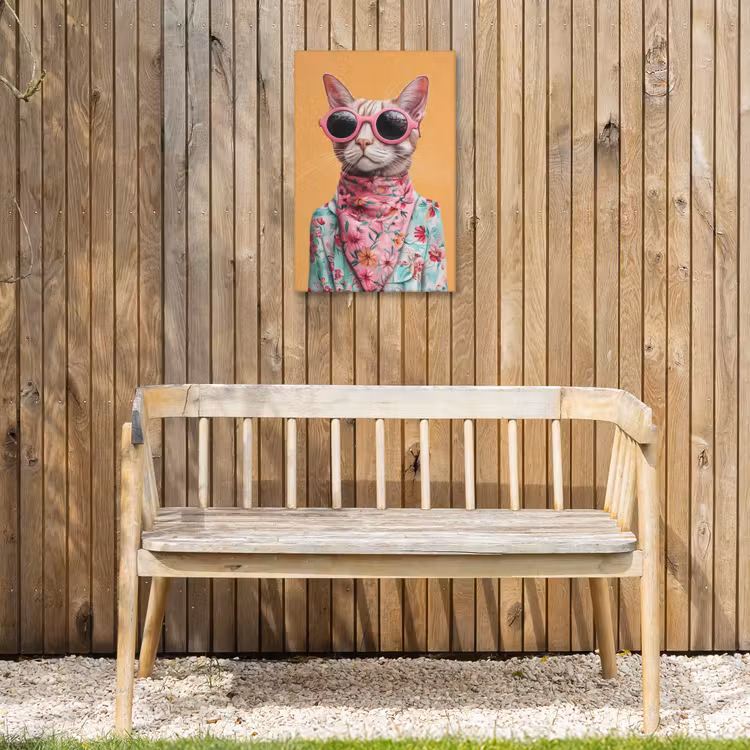 Zonnebril - Kat - Sjaal - Bloemen Tuinposter op houten frame 2 cm dik klein -sfeer4