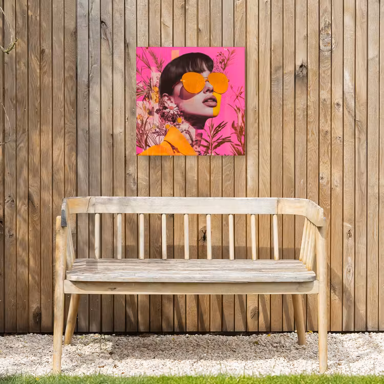 Zonnebril - Oranje - Vrouw - Planten Tuinposter op houten frame 2 cm dik klein -sfeer4