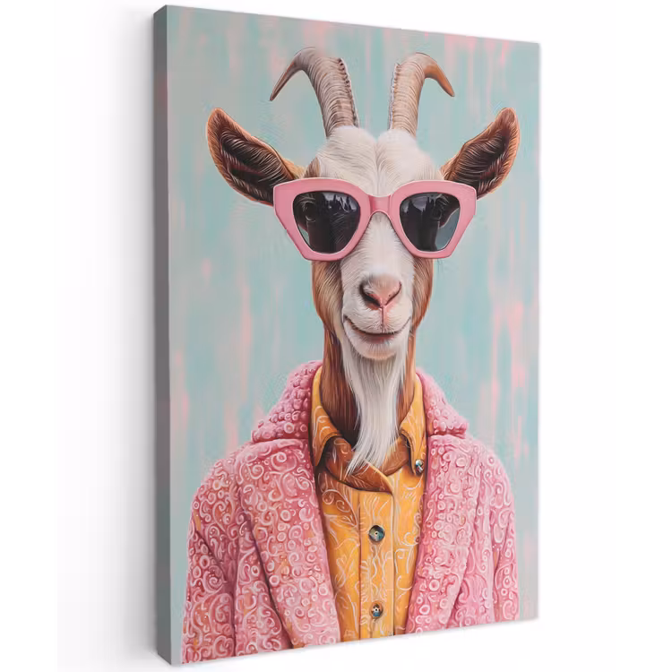 Zonnebril - Roze - Geit - Horen Tuinposter op houten frame 2 cm dik klein -3d