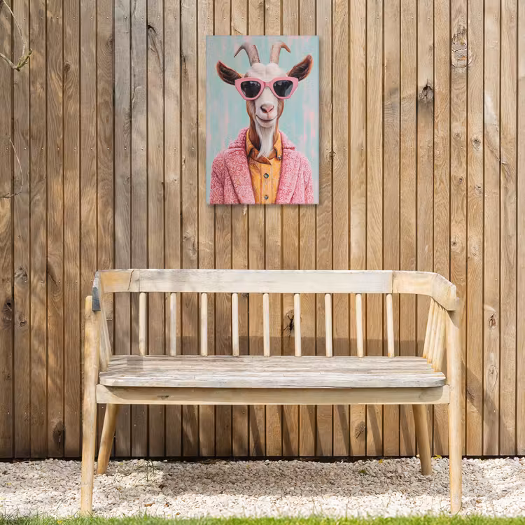 Zonnebril - Roze - Geit - Horen Tuinposter op houten frame 2 cm dik klein -sfeer4