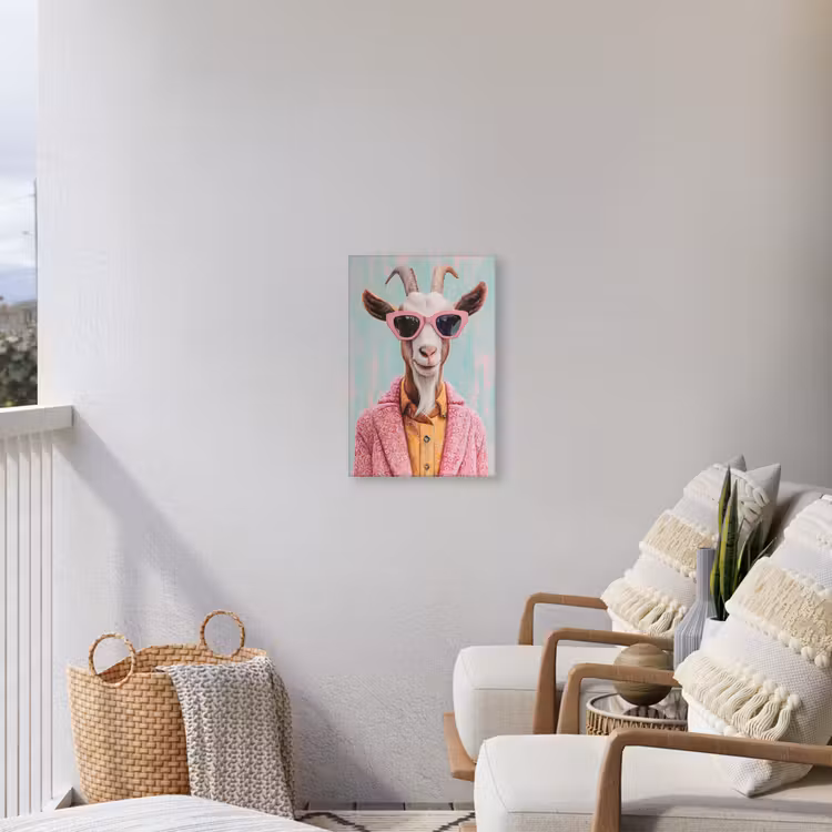 Zonnebril - Roze - Geit - Horen Tuinposter op houten frame 2 cm dik klein -sfeer1