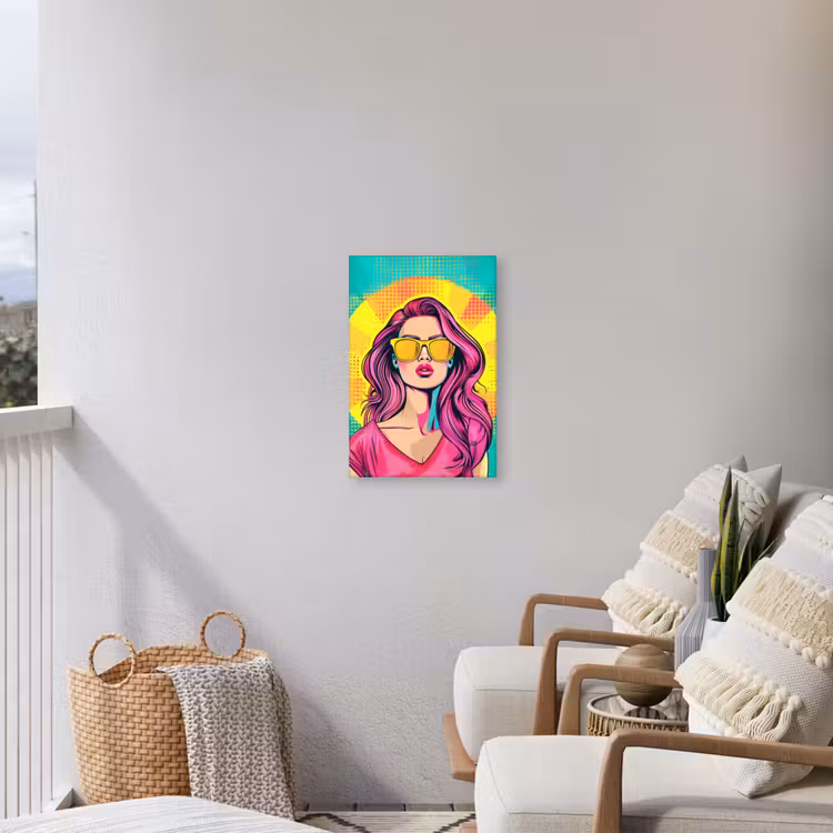 Zonnebril - Vrouw - Zonnig - Geel Tuinposter op houten frame 2 cm dik klein -sfeer1