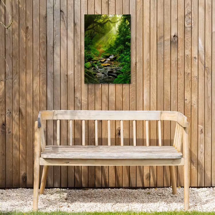 Zonnige Stralen in het Regenwoud Tuinposter op houten frame 2 cm dik klein -sfeer4