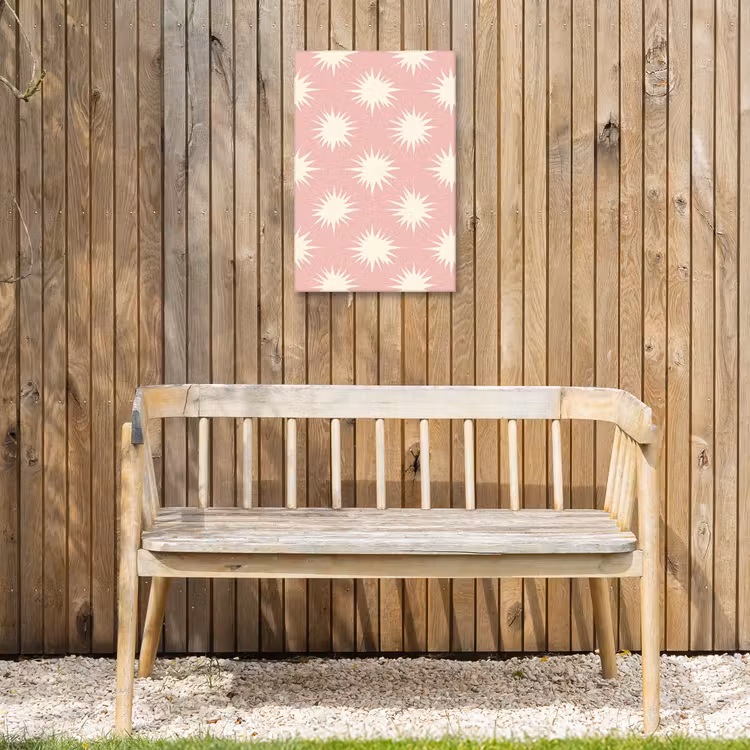 Zonnen - Patroon - Roze Tuinposter op houten frame 2 cm dik klein 841 -sfeer4