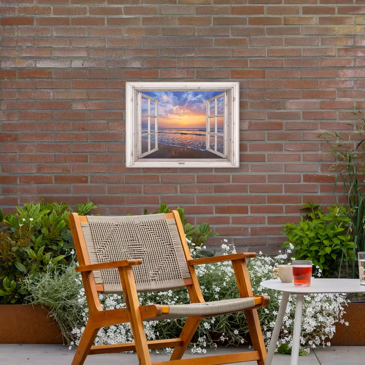 Zonsondergang aan zee Tuinposter op houten frame 2 cm dik klein -sfeer3