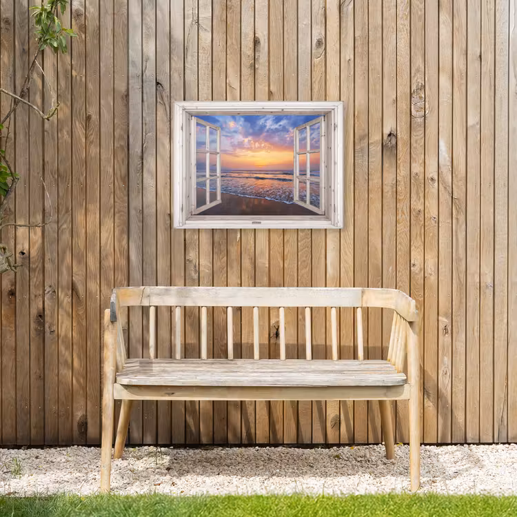 Zonsondergang aan zee Tuinposter op houten frame 2 cm dik klein -sfeer4