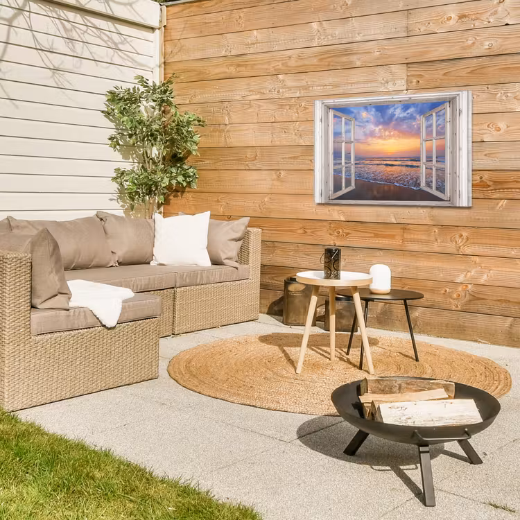 Zonsondergang aan zee Tuinposter op houten frame 2 cm dik klein -sfeer2
