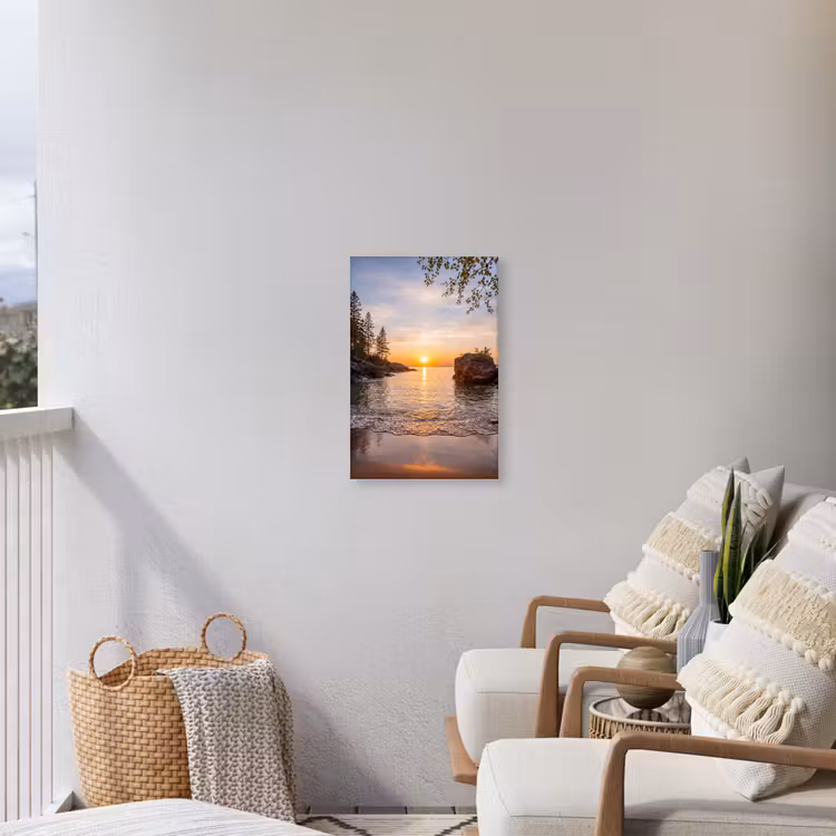 Zonsondergang - Kust - Water - Natuur - Oranje Tuinposter op houten frame 2 cm dik klein -sfeer1