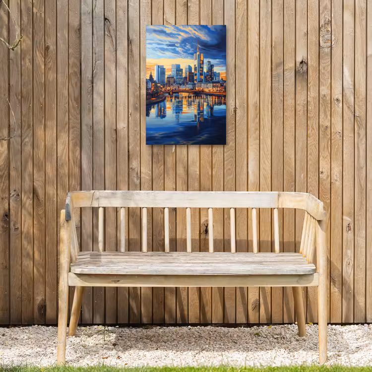 Zonsondergang Frankfurt - Stad - Skyline - Water Tuinposter op houten frame 2 cm dik klein -sfeer4