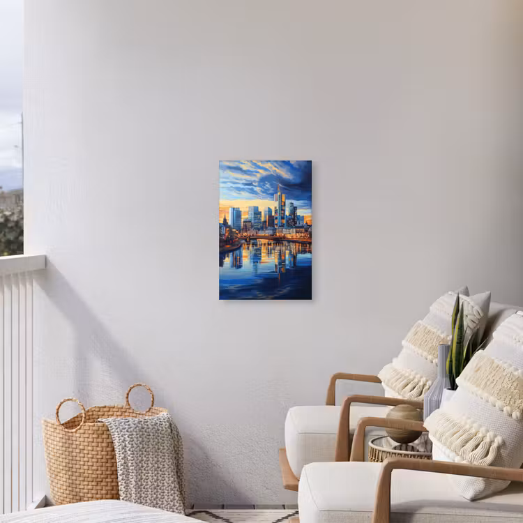 Zonsondergang Frankfurt - Stad - Skyline - Water Tuinposter op houten frame 2 cm dik klein -sfeer1