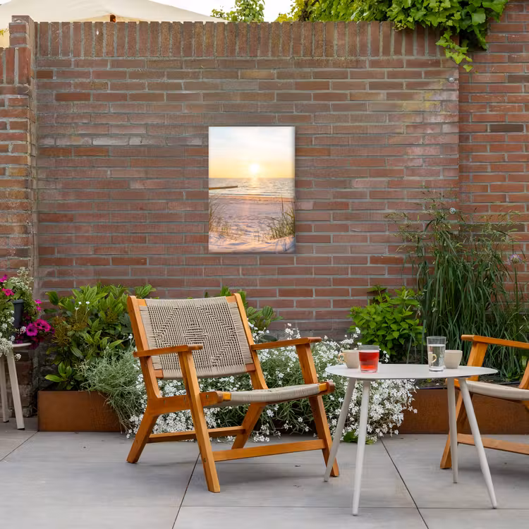 Zonsondergang op het Strand Tuinposter op houten frame 2 cm dik klein -sfeer3