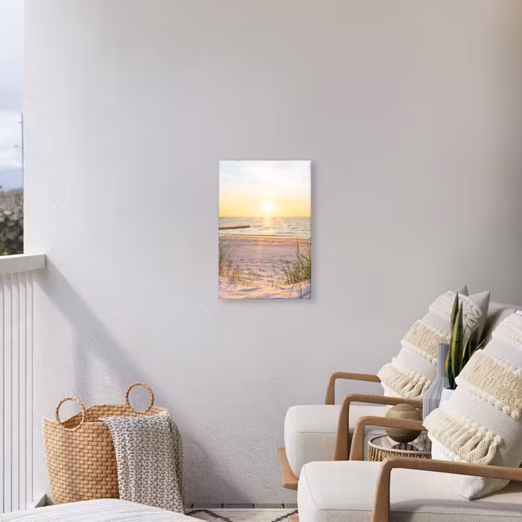 Zonsondergang op het Strand Tuinposter op houten frame 2 cm dik klein -sfeer1