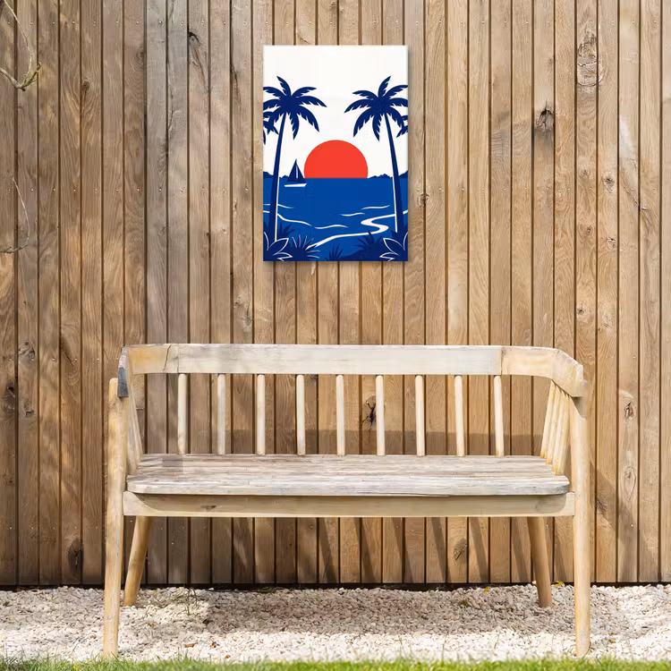 Zonsondergang - Zee - Palmboom - Tropisch - Modern Tuinposter op houten frame 2 cm dik klein -sfeer4