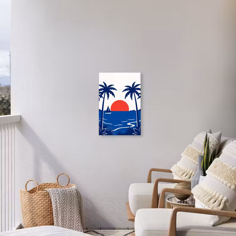 Zonsondergang - Zee - Palmboom - Tropisch - Modern Tuinposter op houten frame 2 cm dik klein -sfeer1