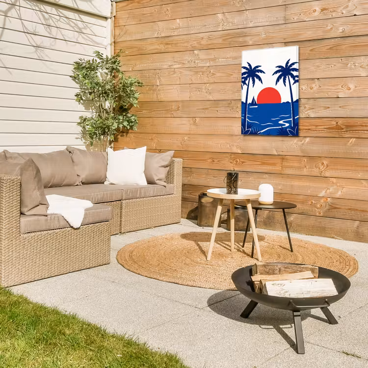 Zonsondergang - Zee - Palmboom - Tropisch - Modern Tuinposter op houten frame 2 cm dik klein -sfeer2
