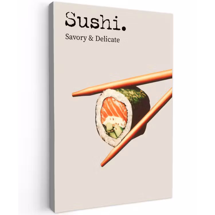 Sushi - Zalm - Rijst - Japans Tuinposter op houten frame 2 cm dik klein -3d