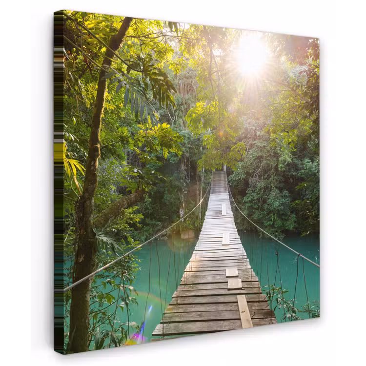 Hangbrug in het Regenwoud Tuinposter op houten frame 2 cm dik klein -3d