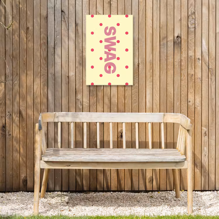 Swag - Roze - Stippen - Geel Tuinposter op houten frame 2 cm dik klein -sfeer4