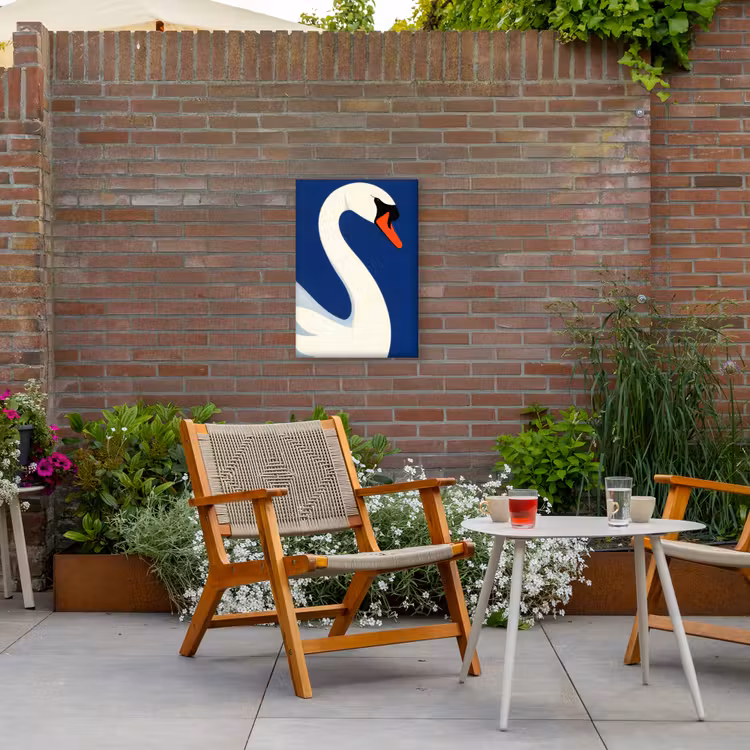Zwaan - Wit - Snavel - Illustratie Tuinposter op houten frame 2 cm dik klein -sfeer3