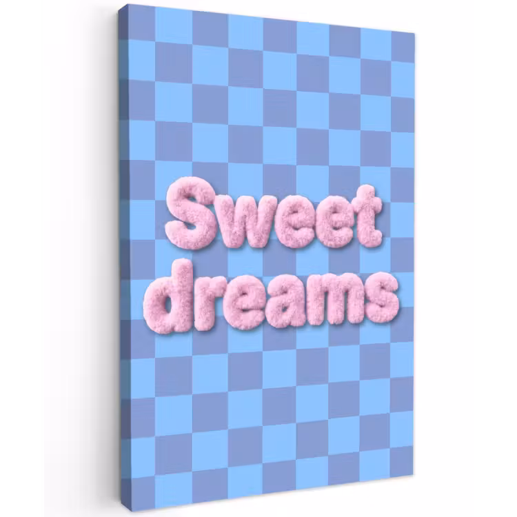 Sweet dreams - Vierkanten - Roze - Blauw Tuinposter op houten frame 2 cm dik klein -3d