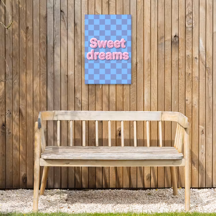 Sweet dreams - Vierkanten - Roze - Blauw Tuinposter op houten frame 2 cm dik klein -sfeer4