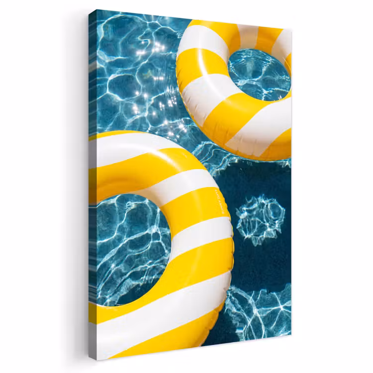 Zwembad - Zwembanden - Zomer - Geel - Blauw Tuinposter op houten frame 2 cm dik klein -3d