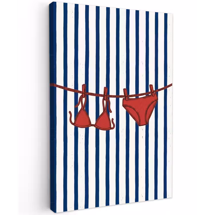 Badkleding - Waslijn - Zomer - Illustratie - Rood Tuinposter op houten frame 2 cm dik klein -3d