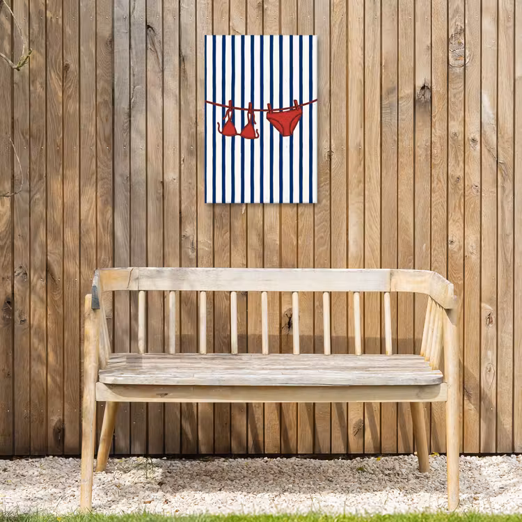 Badkleding - Waslijn - Zomer - Illustratie - Rood Tuinposter op houten frame 2 cm dik klein -sfeer4