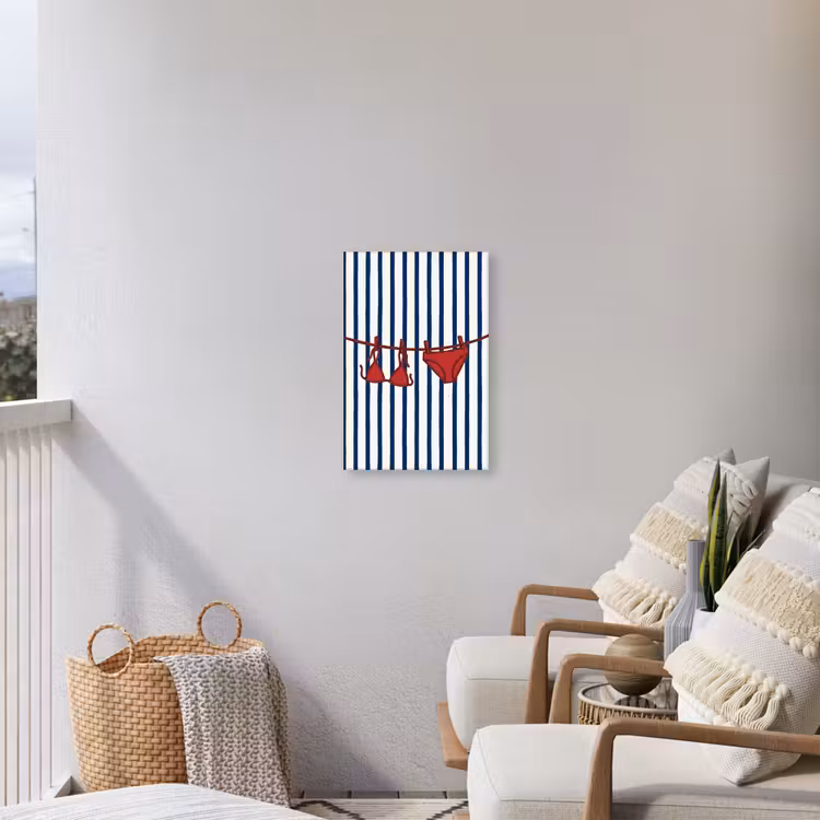 Badkleding - Waslijn - Zomer - Illustratie - Rood Tuinposter op houten frame 2 cm dik klein -sfeer1