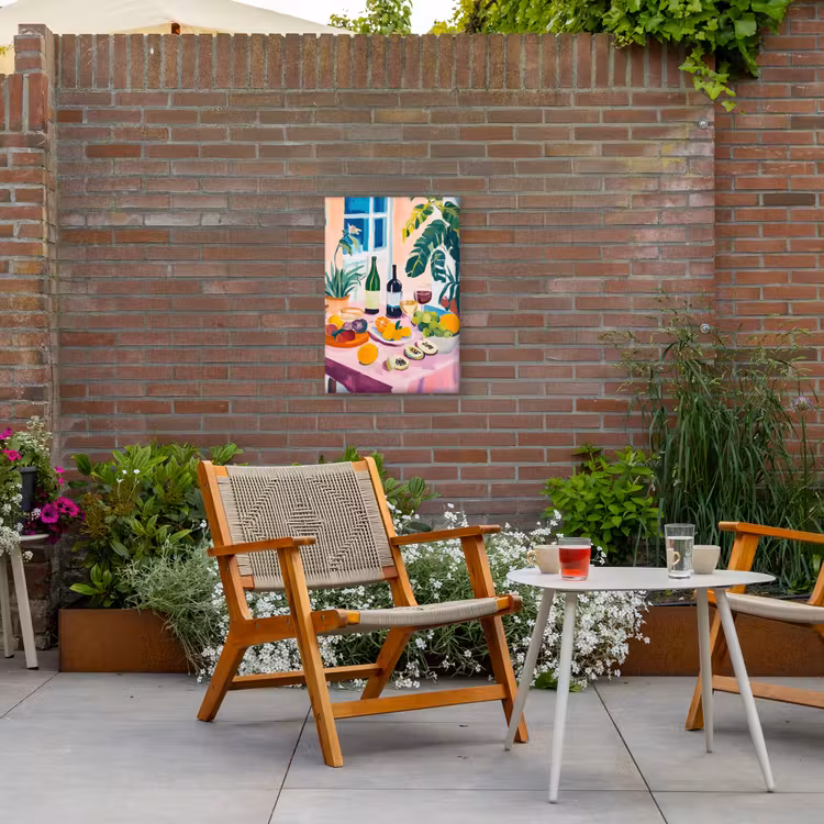 Tafel - Wijn - Fruit Tuinposter op houten frame 2 cm dik klein -sfeer3