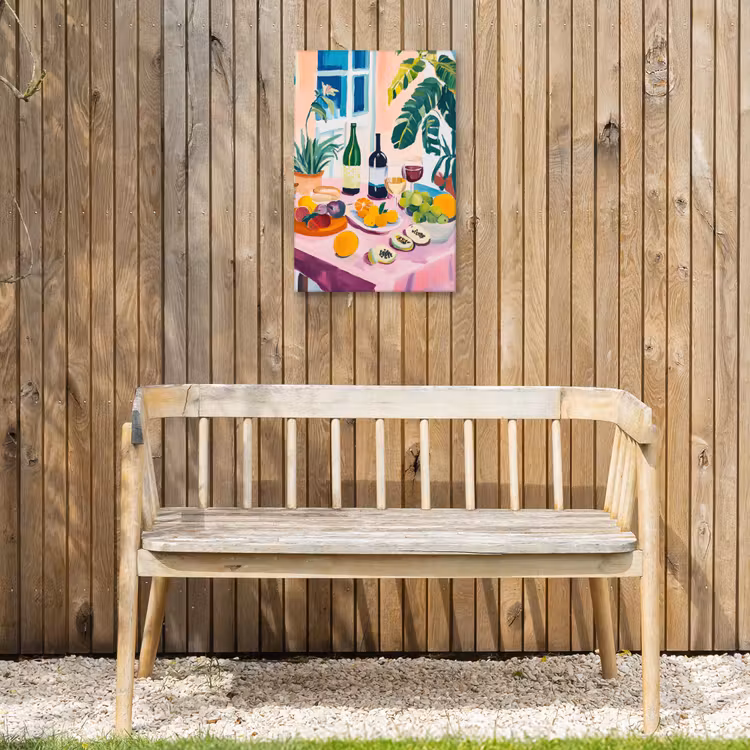 Tafel - Wijn - Fruit Tuinposter op houten frame 2 cm dik klein -sfeer4
